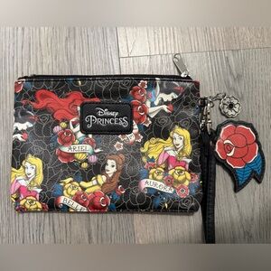Loungefly Disney Princess Tattoo Inspired Floral Black Wristlet